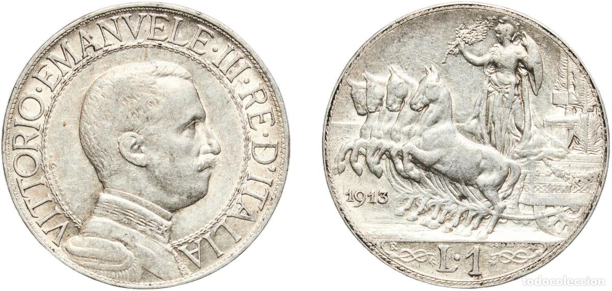 Monedas antiguas de Europa: Italy Kingdom 1913 R 1 Lira - Victor Emmanuel III Silver (.835) Rome Mint (16176910) 5g XF KM 45