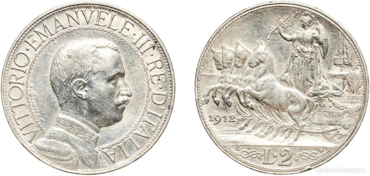 Monedas antiguas de Europa: Italy Kingdom 1912 R 2 Lire - Vittorio Emanuele III Silver (.835) Rome Mint (2166202) 10g XF KM 46
