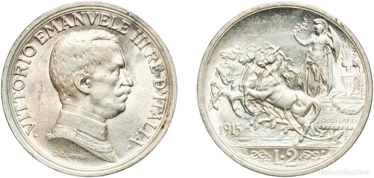 Monedas antiguas de Europa: Italy Kingdom 1915 R 2 Lire - Vittorio Emanuele III Silver (.835) Rome Mint (7947783) 10.03g UNC K