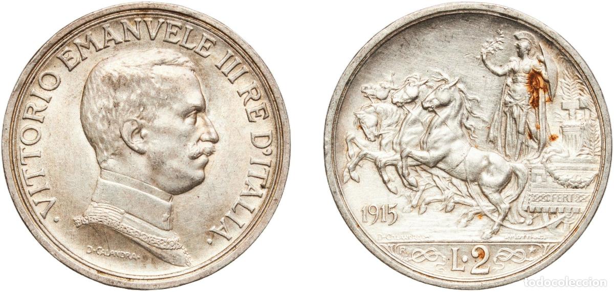 Monedas antiguas de Europa: Italy Kingdom 1915 R 2 Lire - Vittorio Emanuele III Silver (.835) Rome Mint (7947783) 9.97g UNC KM
