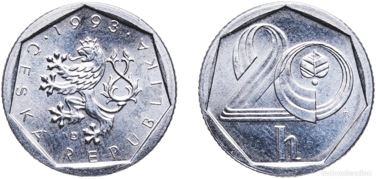Monedas antiguas de Europa: Czech Republic 1993 (HM) 20 Hal&eacute;řů Aluminium Hamburg Mint (80000000) 0.75g UNC KM 2.1