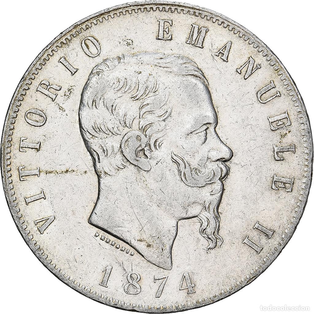 Monedas antiguas de Europa: [#1550929] Italia, Vittorio Emanuele II, 5 Lire, 1874, Milan, Plata, MBC, KM:8.3