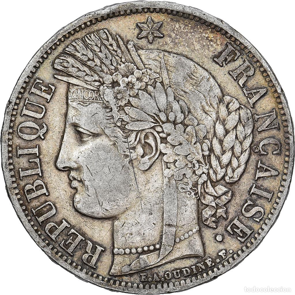 Monedas antiguas de Europa: [#1550904] Francia, 5 Francs, C&eacute;r&egrave;s, 1849, Paris, main-chien, Plata, MBC, Gadoury:719