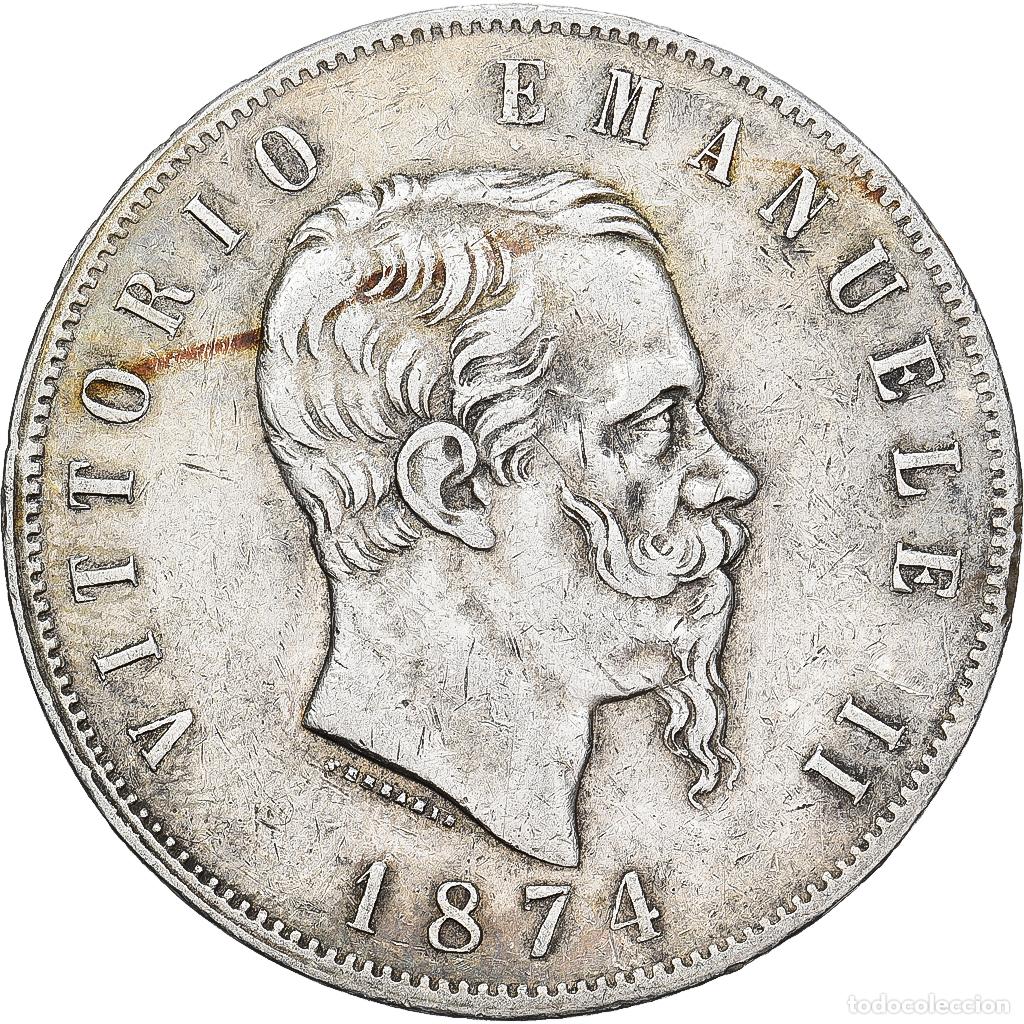 Monedas antiguas de Europa: [#1550925] Italia, Vittorio Emanuele II, 5 Lire, 1874, Milan, Plata, BC+, KM:8.3