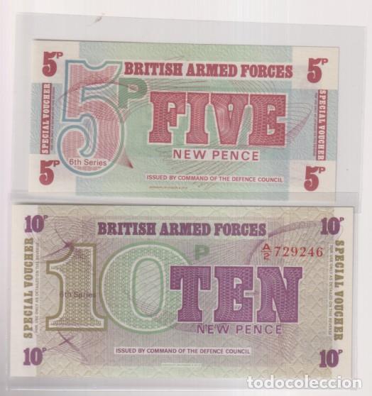 Monedas antiguas de Europa: british armed forces lote de 2 billetes sin circular de 5 y 10 new pence.