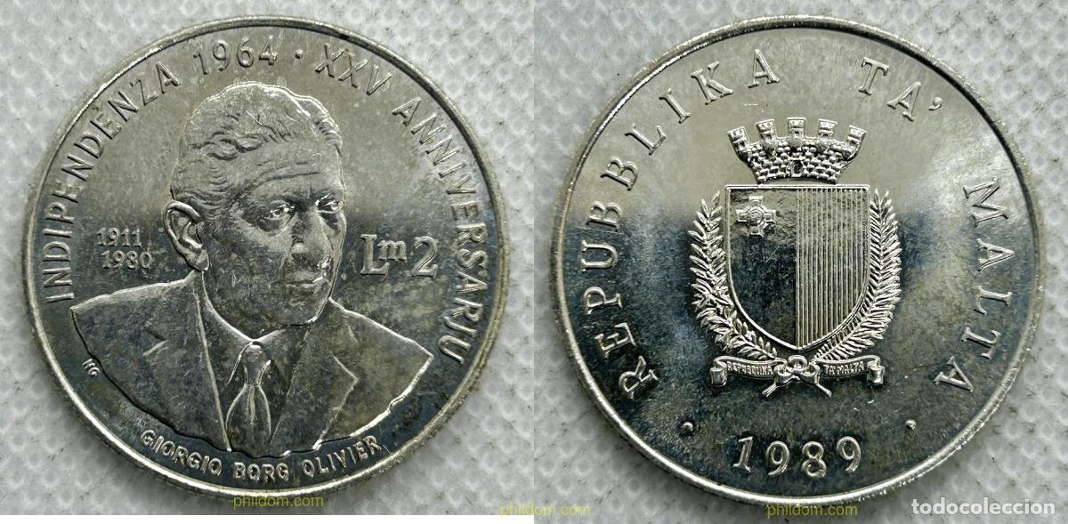 Monedas antiguas de Europa: 3512 MALTA 1989 MALTA 2 LIRAS 25 ANIVERSARIO DE LA INDEPENDENCIA 1989