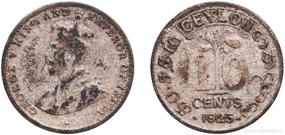 Monedas antiguas de Europa: Sri Lanka British Ceylon colony 1925 10 Cents - George V Silver (.550) Royal Mint (Tower Hill) (150