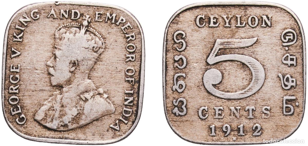 Monedas antiguas de Europa: Sri Lanka British Ceylon colony 1912 H 5 Cents - George V Copper-nickel Heaton and Sons / The Mint