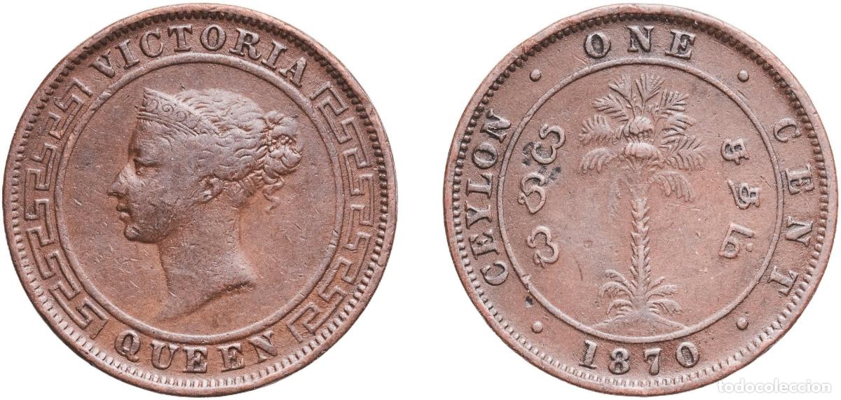 Monedas antiguas de Europa: Sri Lanka Ceylon (1597-1972) British Ceylon colony 1870 1 Cent - Victoria Copper Calcutta Mint (705