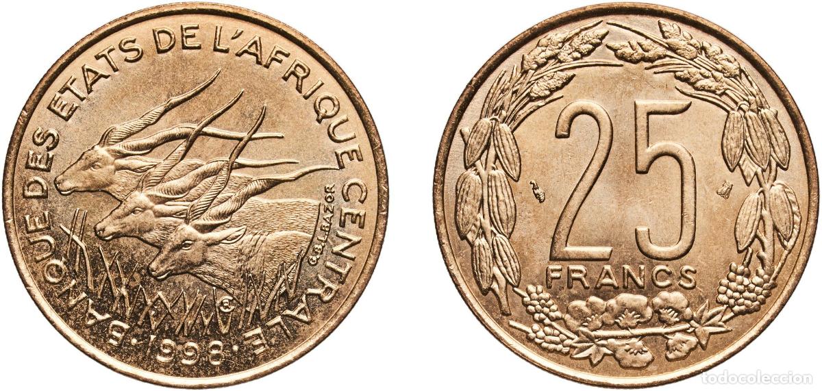 Monedas antiguas de Europa: Central African States Bank of Central African States 1998 25 Francs CFA Aluminium bronze Paris Min
