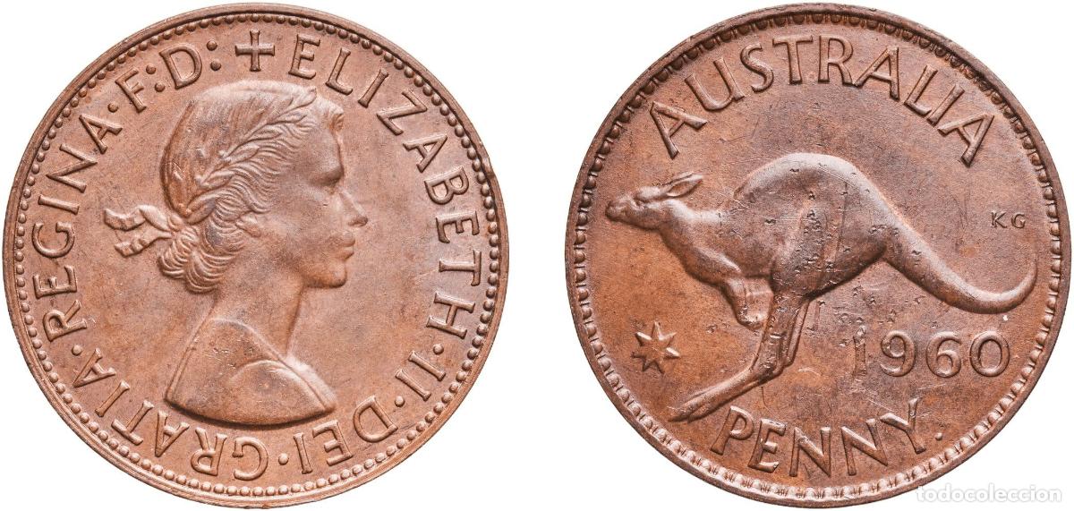Monedas antiguas de Europa: Australia Commonwealth 1960 1 Penny - Elizabeth II (1st Portrait; with &rdquo;F:D:&rdquo;) Bronze Perth Mint (2