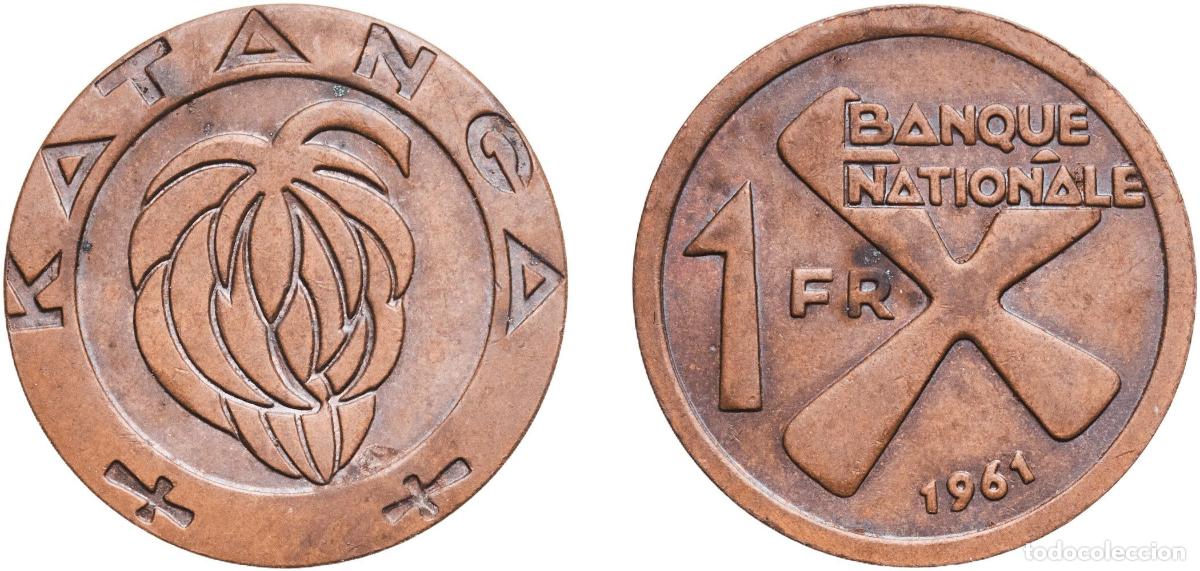 Monedas antiguas de Europa: Congo Katanga Republic 1961 1 Franc Bronze Kings Norton Metal Company Mint (2500000) 4.75g XF KM 1