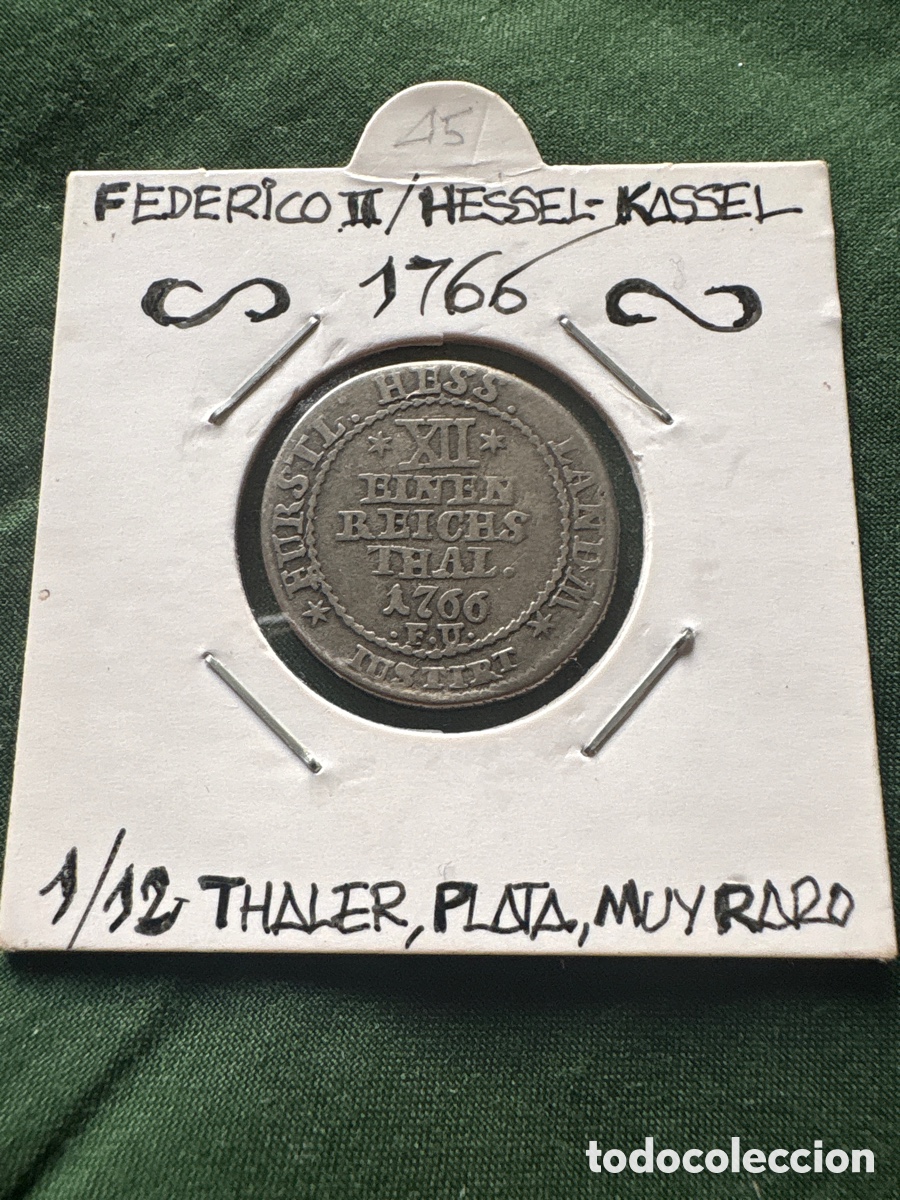 Monedas antiguas de Europa: Moneda Federico II 1766, 1/2 Thaler plata (A5)