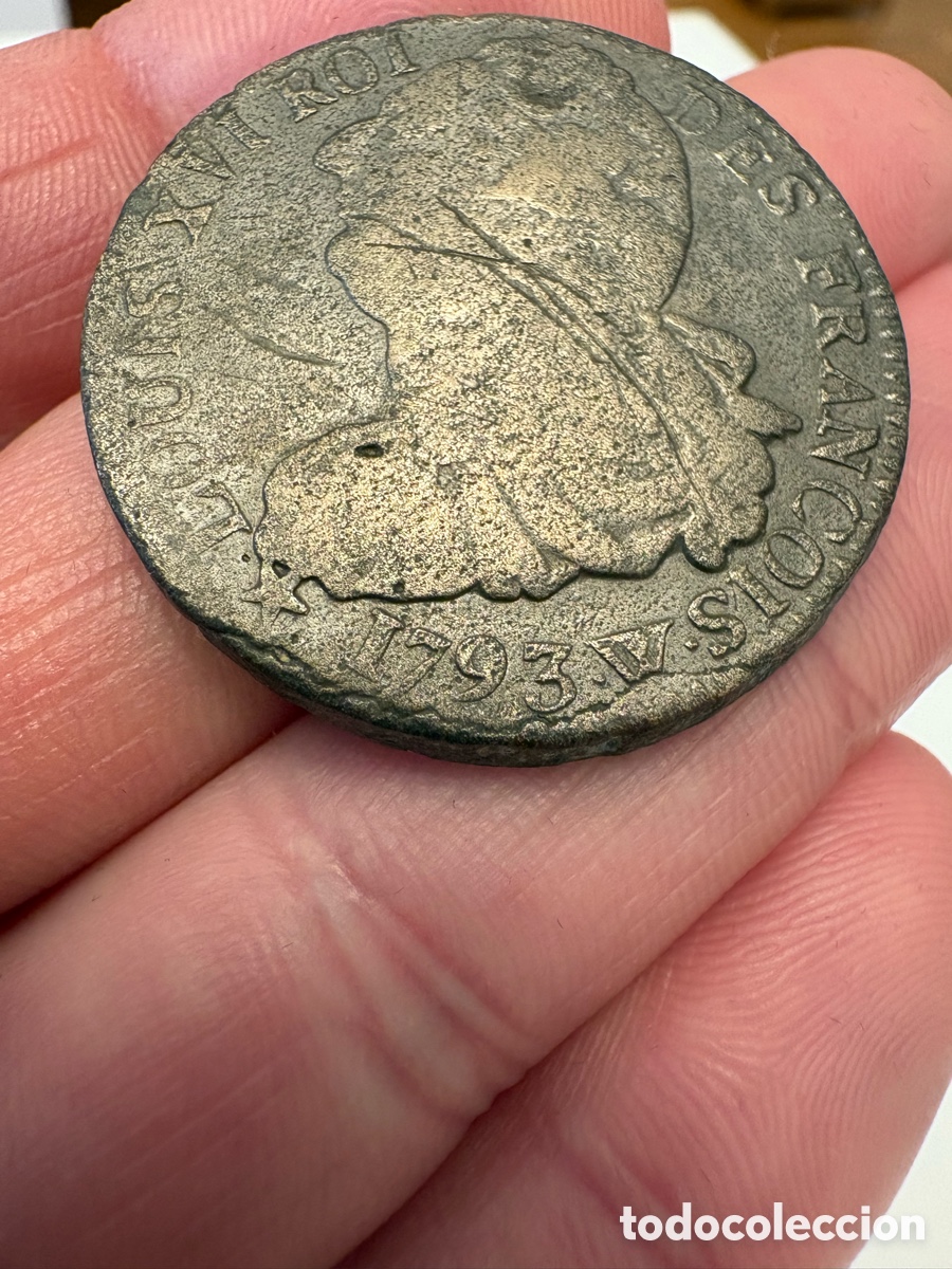 Monedas antiguas de Europa: FRANCIA - 2 SOLS 1793 W (LILLE) - LUIS XVI MONARQU&Iacute;A CONSTITUCIONAL - METAL DE CAMPANA - 25,2g