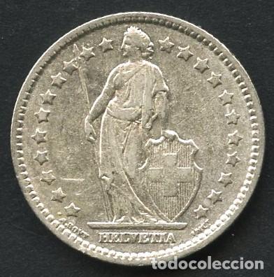 Monedas antiguas de Europa: SUIZA, MONEDA DE PLATA, HELVETIA, VALOR: 1 FRANC, 1937 B