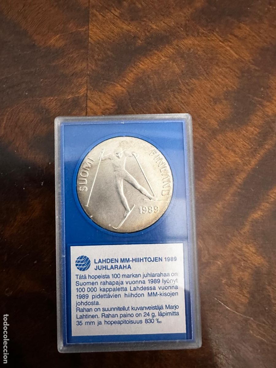 Old Coins of Europe: ESCASA! - 100 MARCOS PLATA .830 FINLANDIA 1989 - MUNDIAL LAHTI - TIRADA 100.000 - S/C