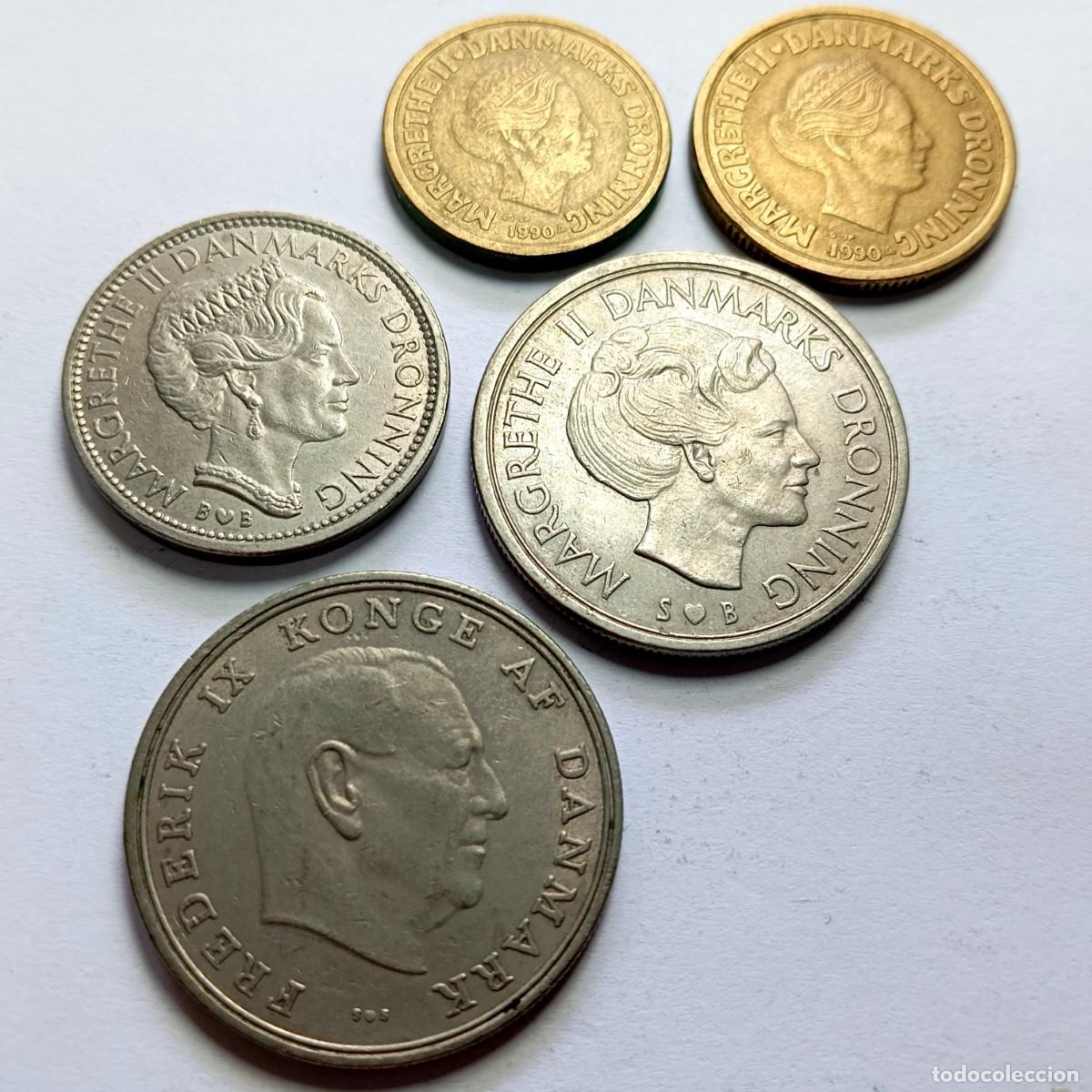 Monedas antiguas de Europa: ⚜️ K02 100. Dinamarca. Lote de 5 monedas diferentes. 59 g