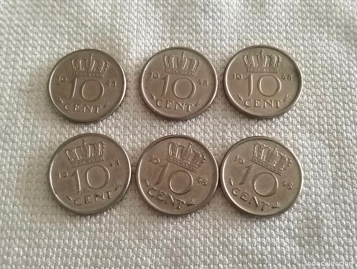 Monedas antiguas de Europa: LOTE 6 MONEDAS 10 CENTAVOS, A&Ntilde;O 1948, PAISES BAJOS