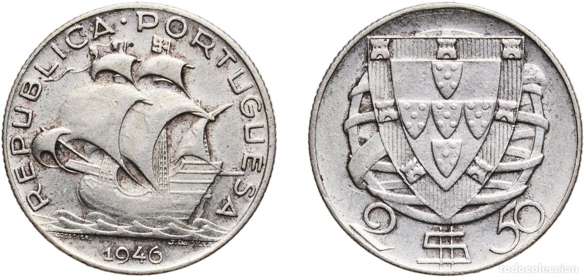 Monedas antiguas de Europa: Portugal Second Republic 1946 2.50 Escudos Silver (.650) Lisbon Mint (3208000) 3.41g XF KM 580 Gom