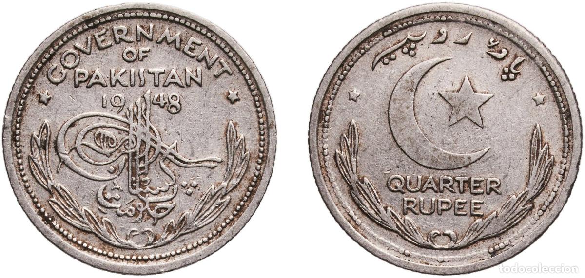 Monedas antiguas de Europa: Pakistan Dominion 1948 &frac14; Rupee (Crescent opens to right) Nickel (52680000) 2.92g XF KM 5 Sch&ouml;n 5