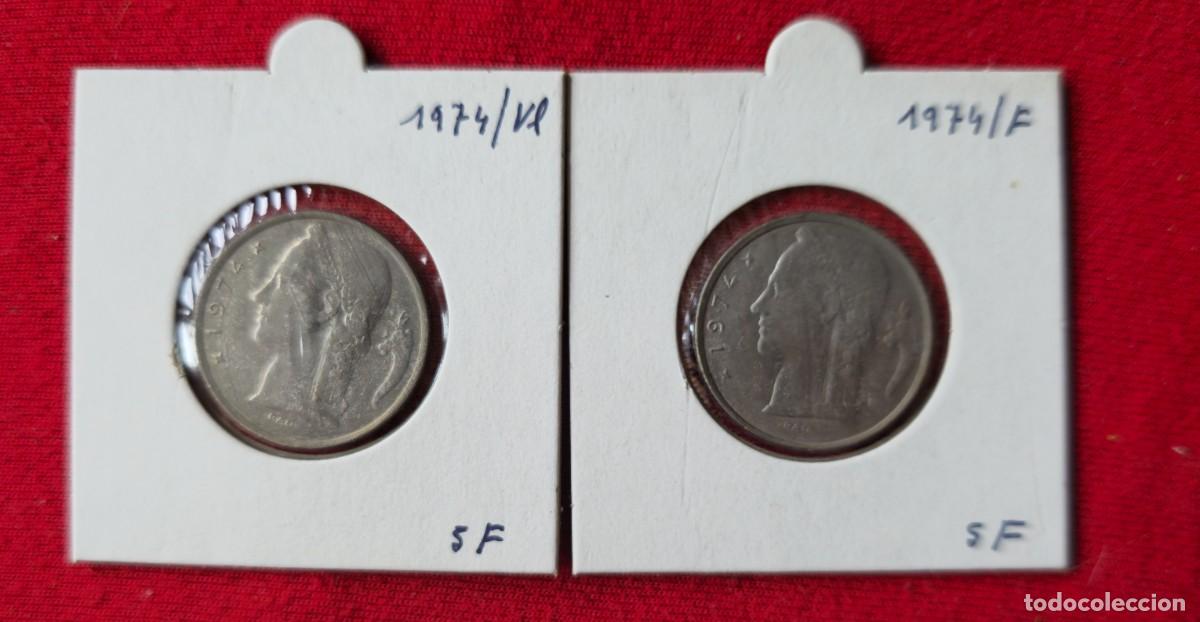 Monedas antiguas de Europa: 2 MONEDAS DE BELGICA 1974 - 5 FRANCO - BELGIQUE y BELGIE - MONEDAS ENCARTONADAS