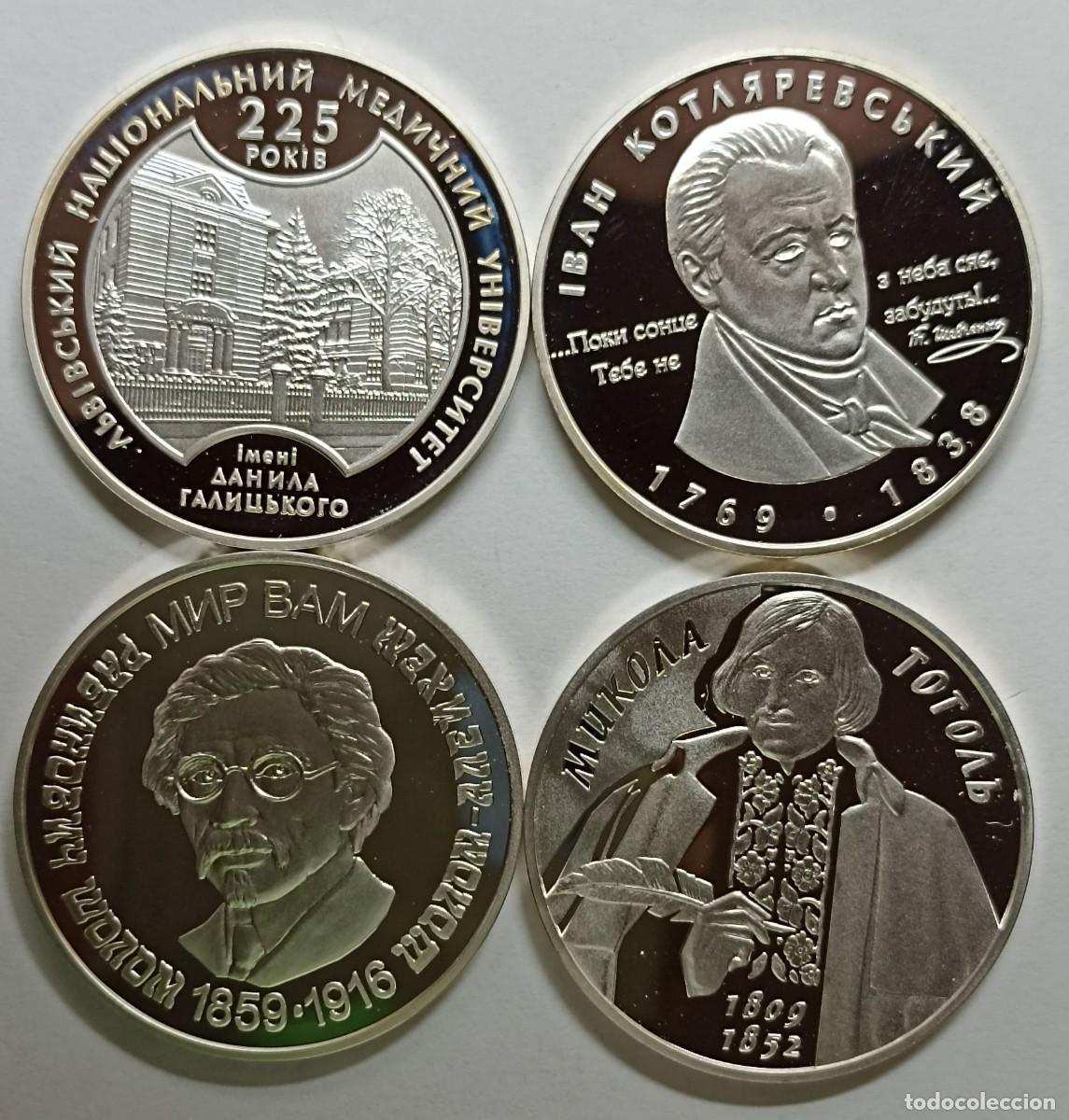 Monedas antiguas de Europa: UCRANIA (UKRAINE). 4 MONEDAS DE 5 HRYVEN (UAH). PLATA. MUY RARAS. PERSONALIDADES