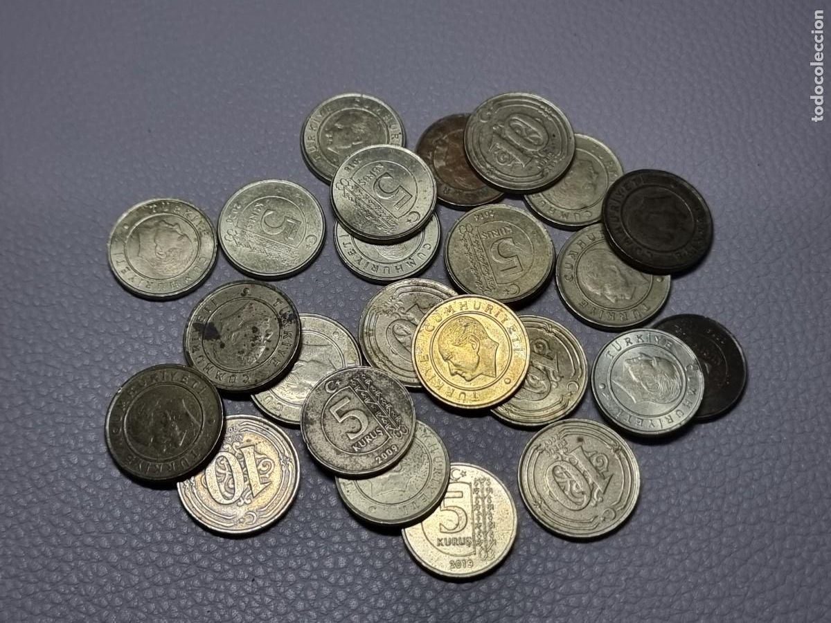Monedas antiguas de Europa: LOTE 25 MONEDAS DE 5 Y 10 KURUS TURQU&Iacute;A