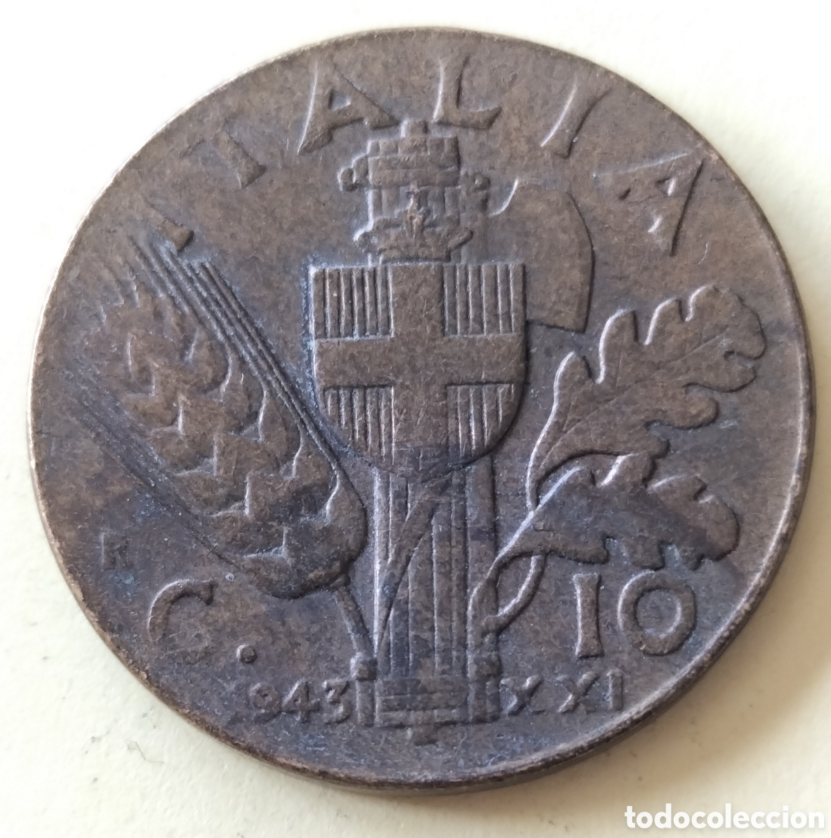 Monedas antiguas de Europa: Moneda 10 C&eacute;ntesimos 1943 Italia.