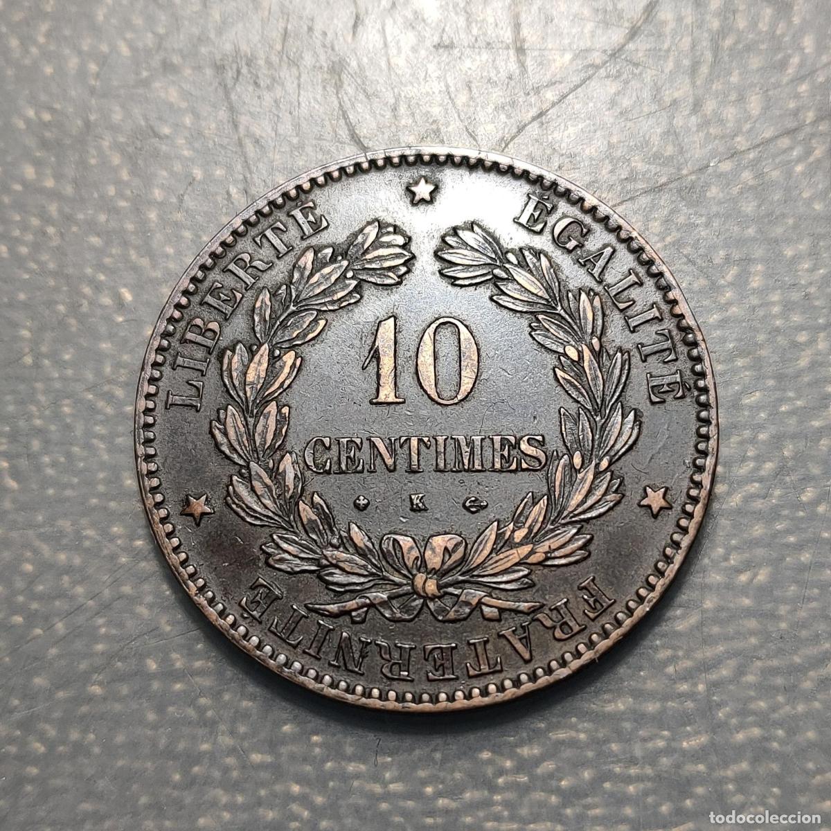 Monedas antiguas de Europa: FRANCIA FRANCE 10 CENTIMES 1874 K BORDEAUX MBC+ GOLPE CANTO