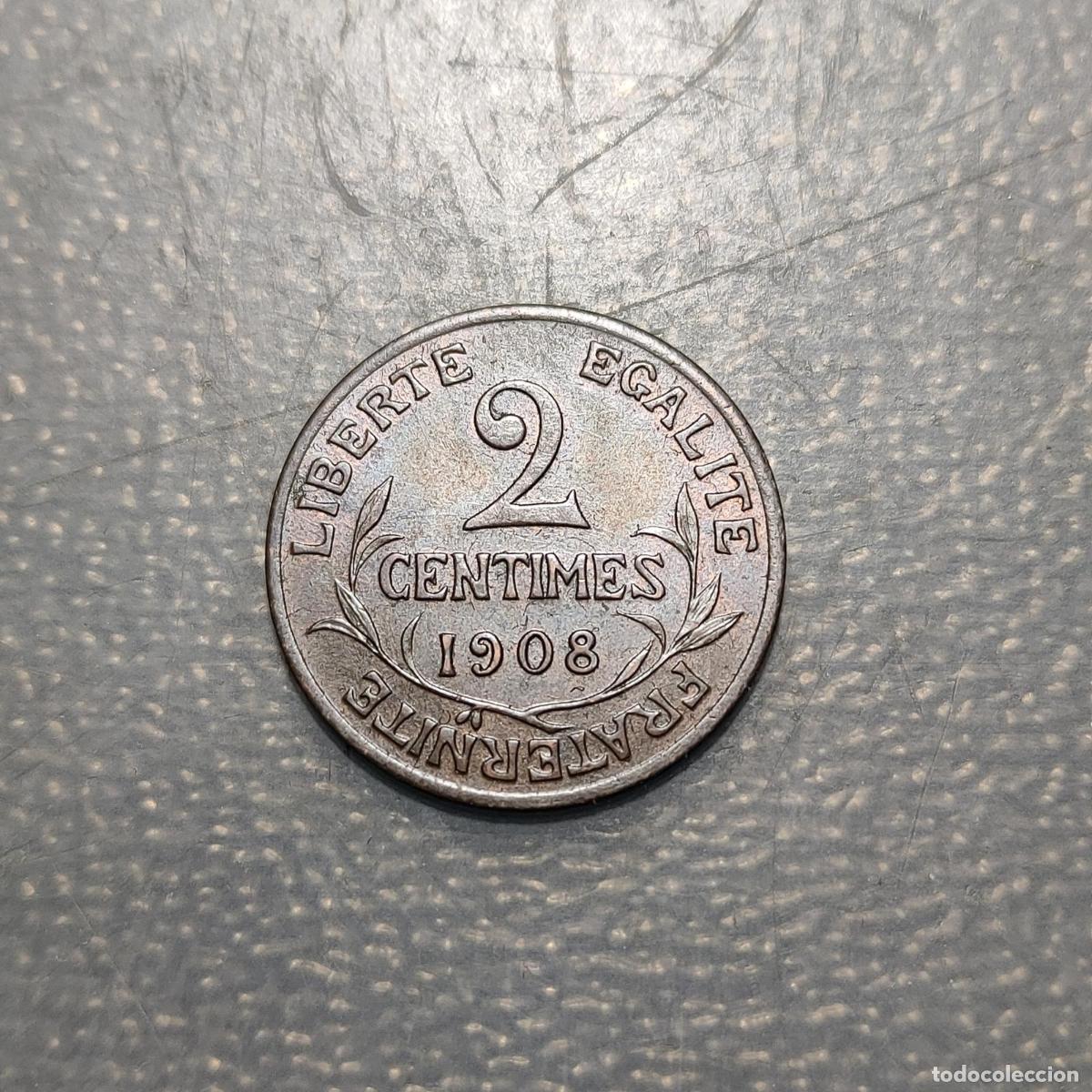 Monedas antiguas de Europa: FRANCIA FRANCE 2 CENTIMES 1908 SC- PARTE DE BRILLO ORIGINAL