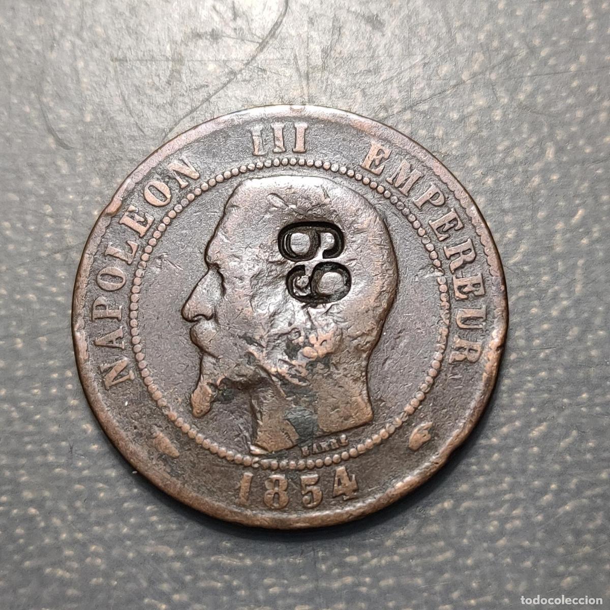 Monedas antiguas de Europa: FRANCIA FRANCE NAPOLEON III 10 CENTIMES 1854 A CONTRAMARCAS 69