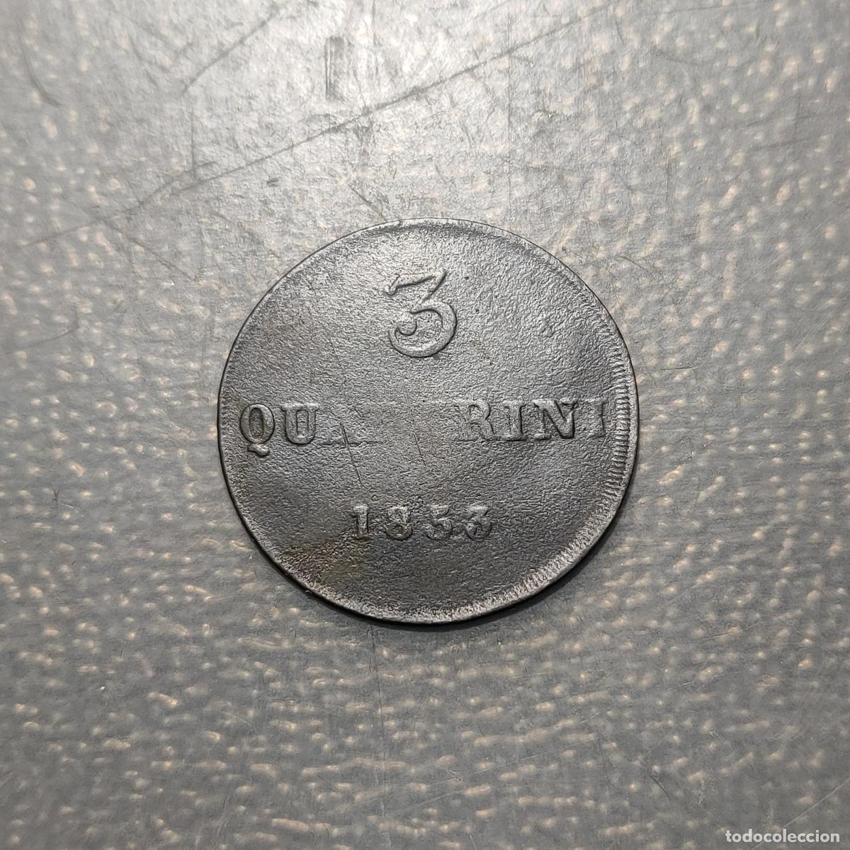 Monedas antiguas de Europa: ITALIA TOSCANA LEOPOLDO II 3 QUATTRINI 1853 MBC-