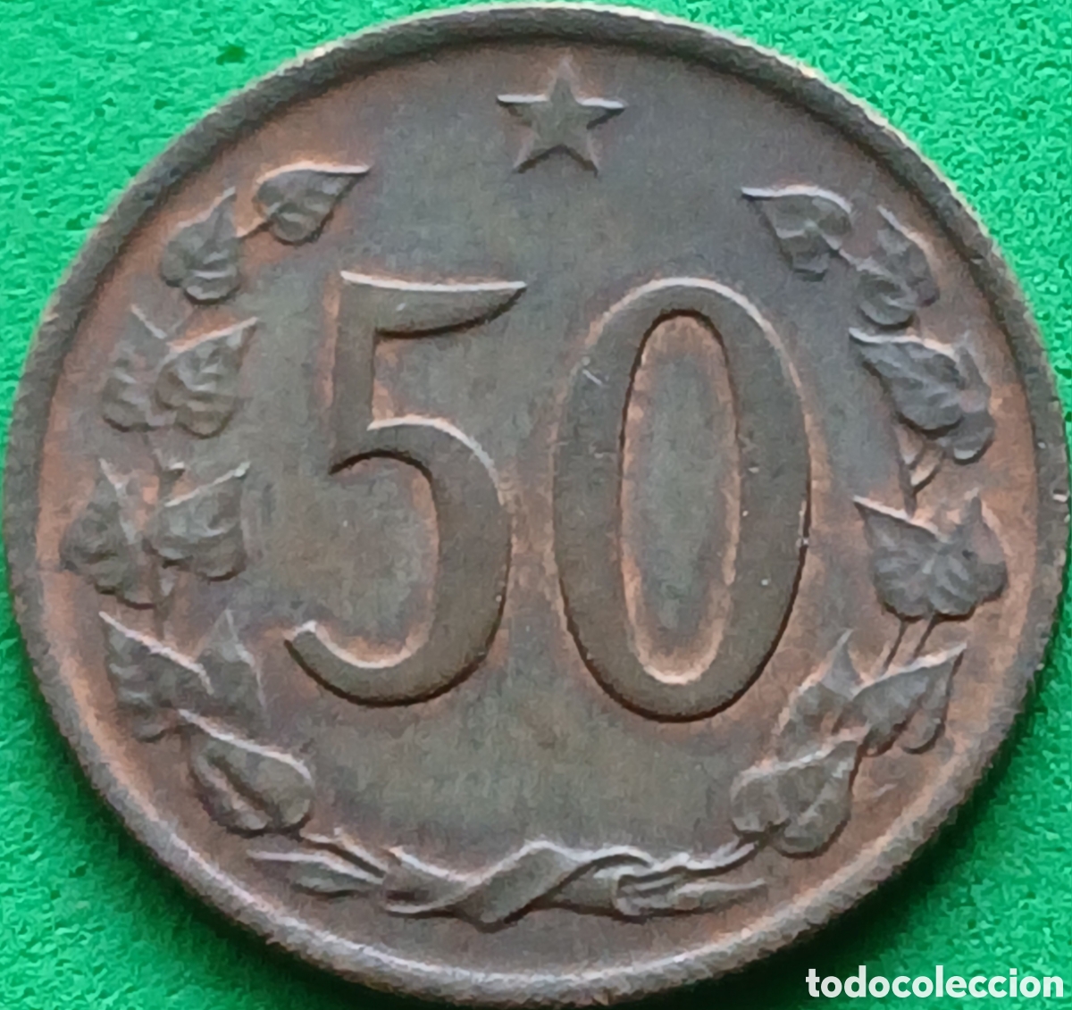 Monedas antiguas de Europa: Checoslovaquia 50 hellers 1969 km#55.1 puntos serca de la fecha