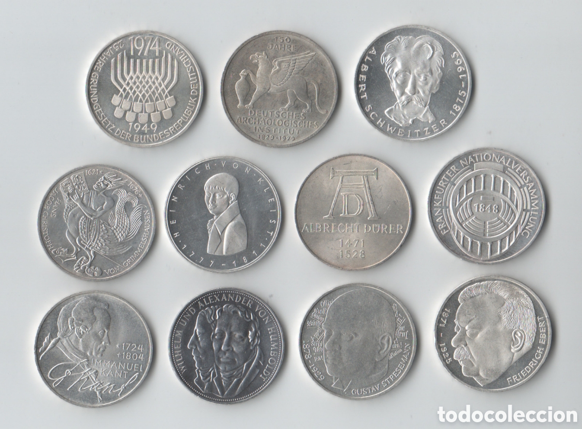 Monedas antiguas de Europa: 5 marcos Alemania RFA plata 0.625