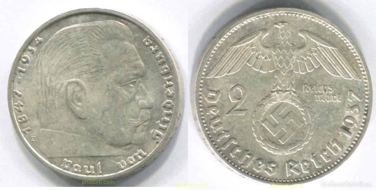 Monedas antiguas de Europa: 3104 ALEMANIA 1937 ALEMANIA 2 REICHSMARK 1937 A PAUL VON HINDENBURG