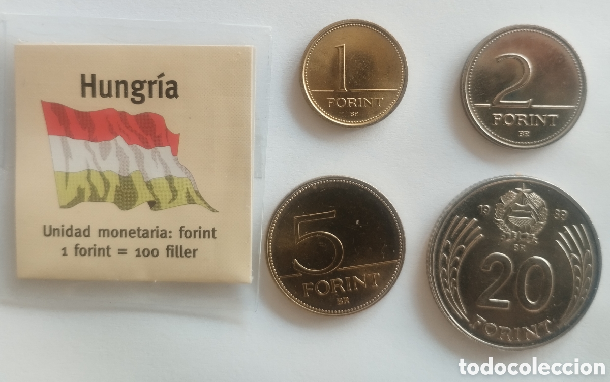 Monedas antiguas de Europa: LOTE DE CUATRO MONEDAS HUNGR&Iacute;A DE 1 - 2 Y 5 FORINT 1999 SC 20 FORINT 1989 BUEN ESTADO, EN SU BLISTER