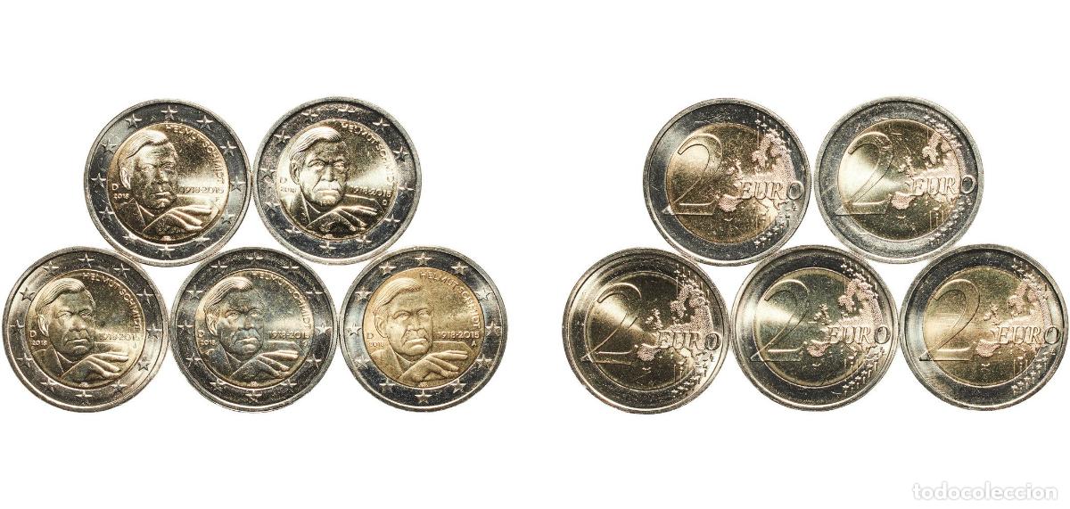 Monedas antiguas de Europa: Germany Federal Republic 2018 2 Euros set complete (Helmut Schmidt . A,D,F,G,J) Bimetallic: nickel
