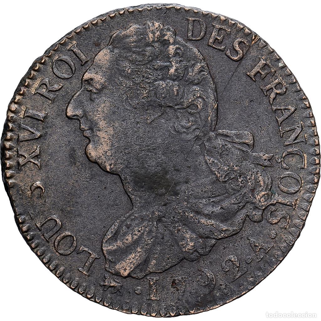 Monedas antiguas de Europa: [#139371] Francia, Louis XVI, 2 Sols, 1792 / AN 4, Paris, M&eacute;tal de cloche, MBC+