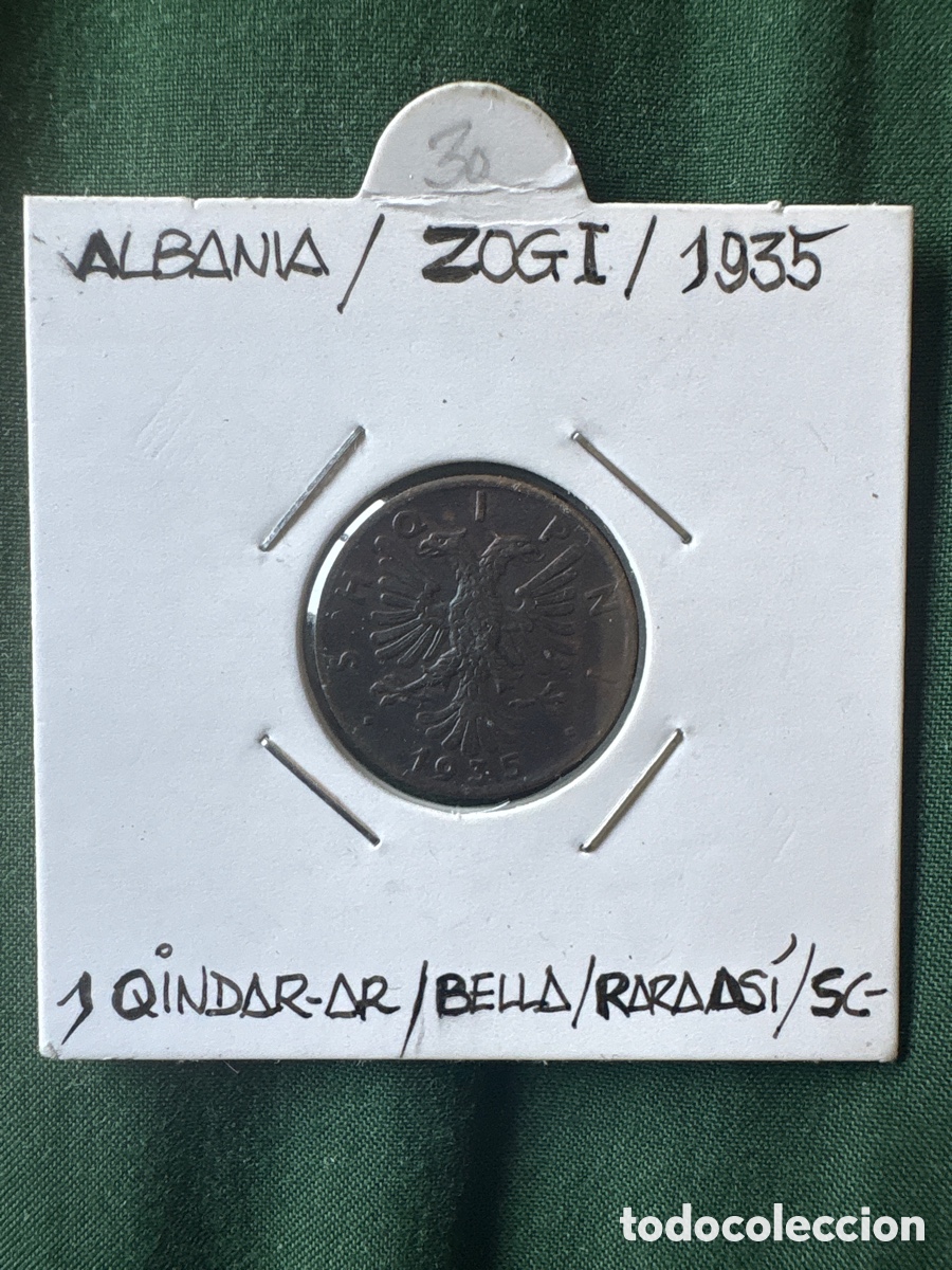 Monedas antiguas de Europa: Moneda Albania 1 Qindar-AR 1935 Zogi (A5)