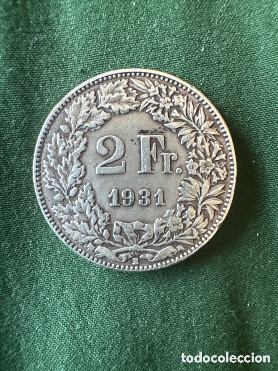 Monete antiche di Europa: Moneda plata 2 Francos 1931, Suiza (A5)