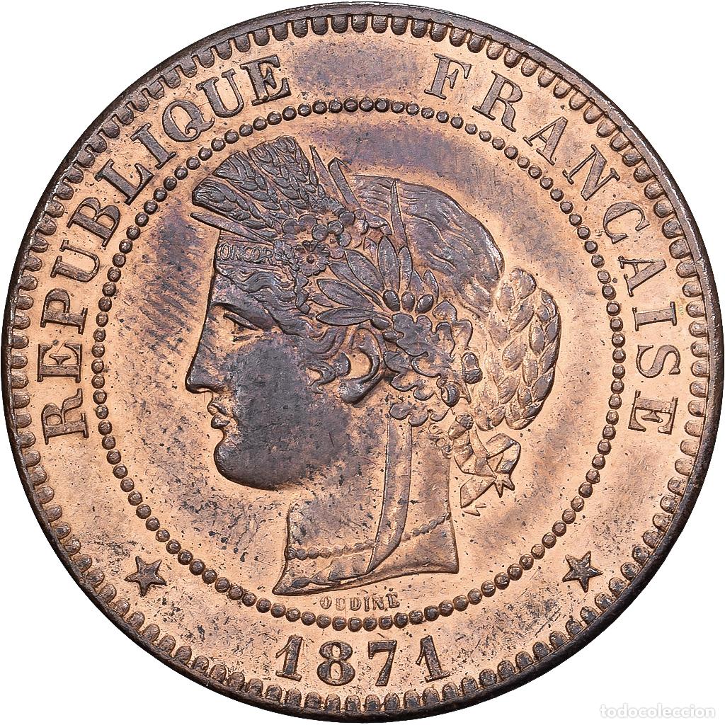 Monedas antiguas de Europa: [#981804] Francia, 10 Centimes, C&eacute;r&egrave;s, 1871, Paris, Bronce, EBC, Gadoury:265