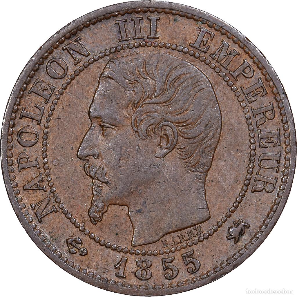Monedas antiguas de Europa: [#981792] Francia, Napoleon III, 1 Centime, 1855, Lyon, ancre, Bronce, MBC+, Gadoury:86