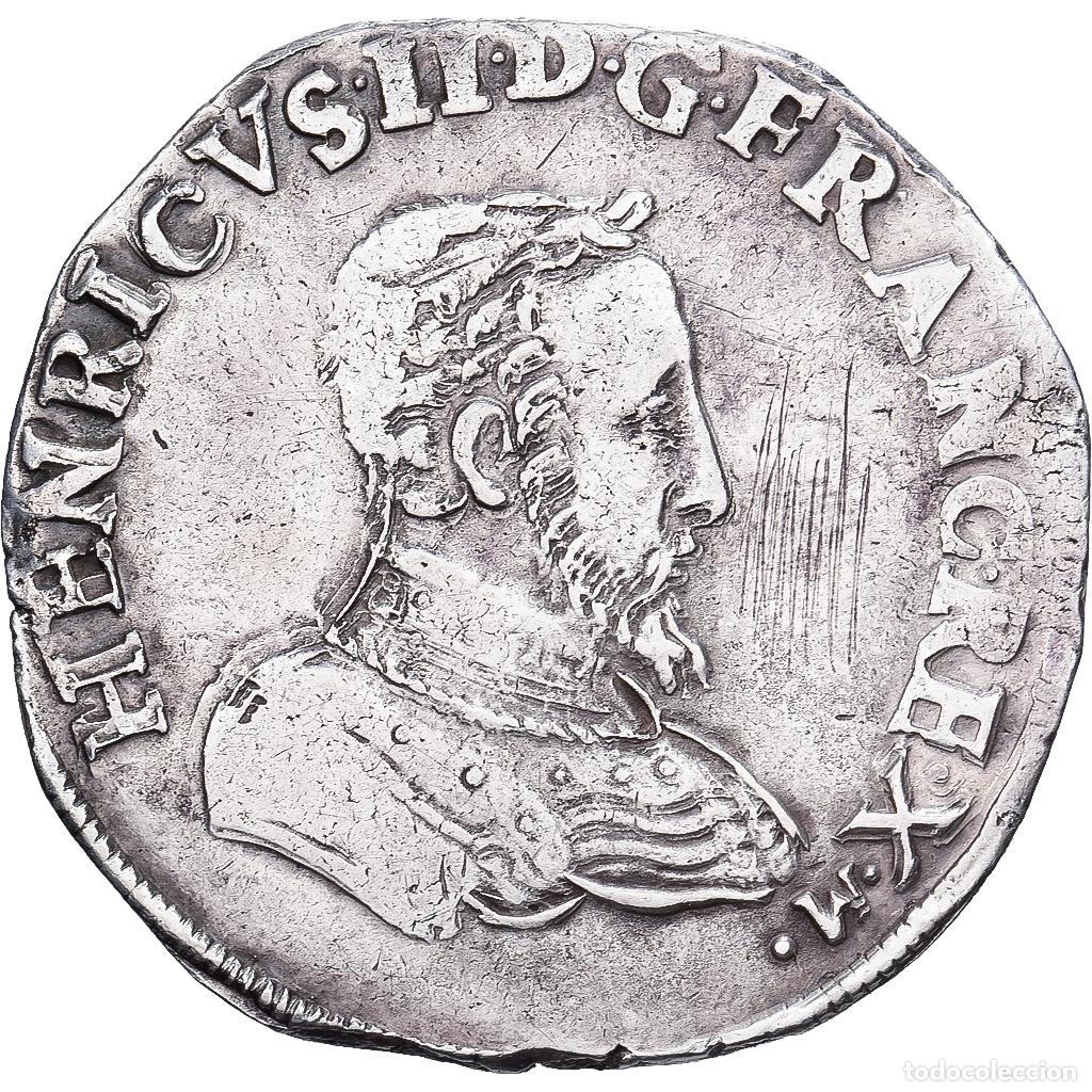 Monedas antiguas de Europa: [#981906] Francia, Henri II, Teston &agrave; la t&ecirc;te nue, 1560, Lyon, Plata, BC+, Gadoury:373a