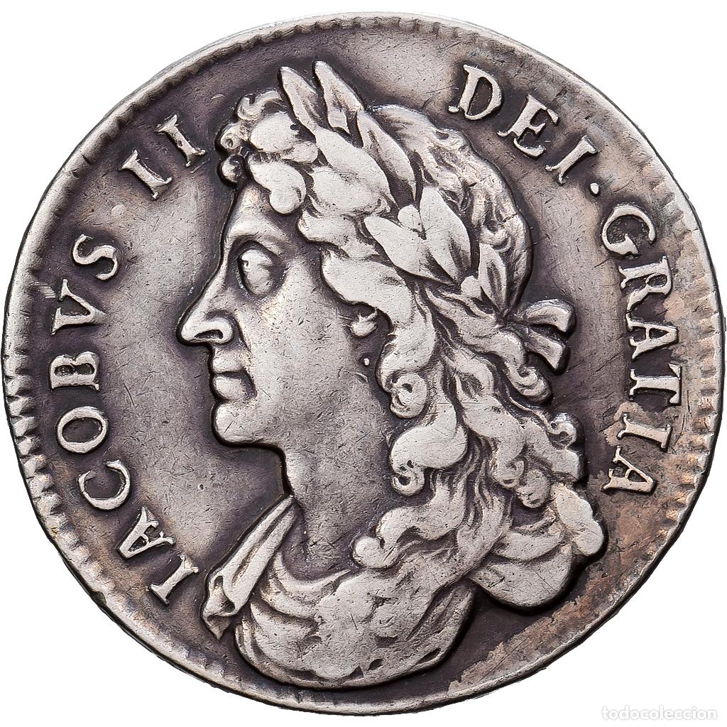 Monedas antiguas de Europa: [#139466] Kingdom of England, James II, 1/2 Crown, 1687, London, Plata, MBC, Spink:3409