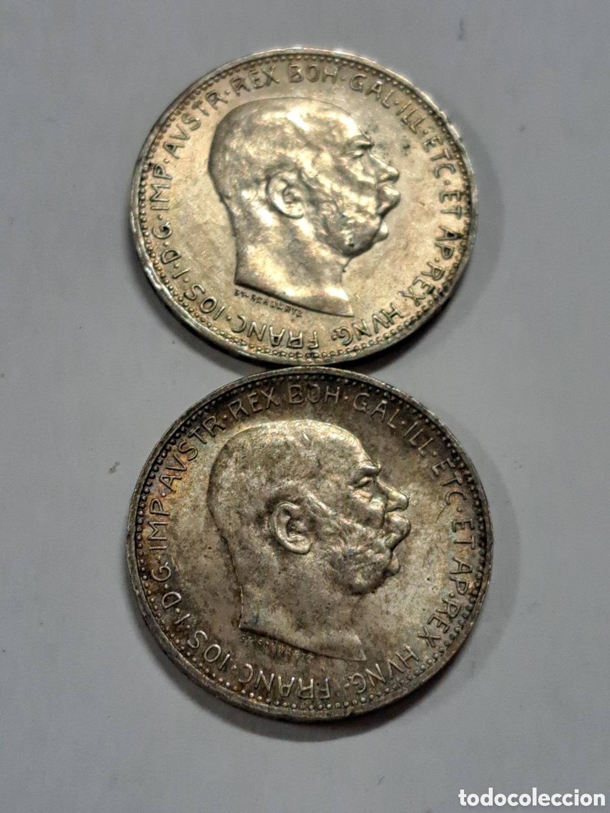 Monedas antiguas de Europa: 2 monedas de plata de 1 corona a&ntilde;o 1914 y 1915