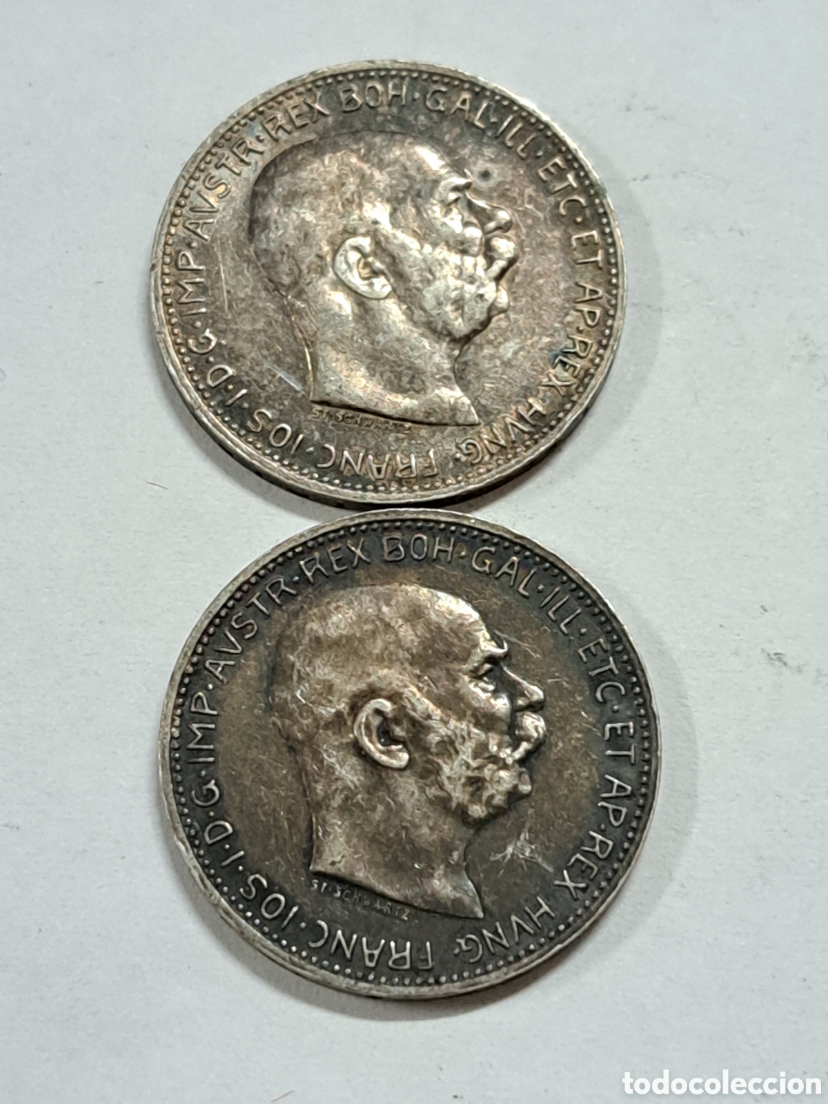 Monedas antiguas de Europa: 2 monedas de plata de 1 corona a&ntilde;o 1914 y 1915