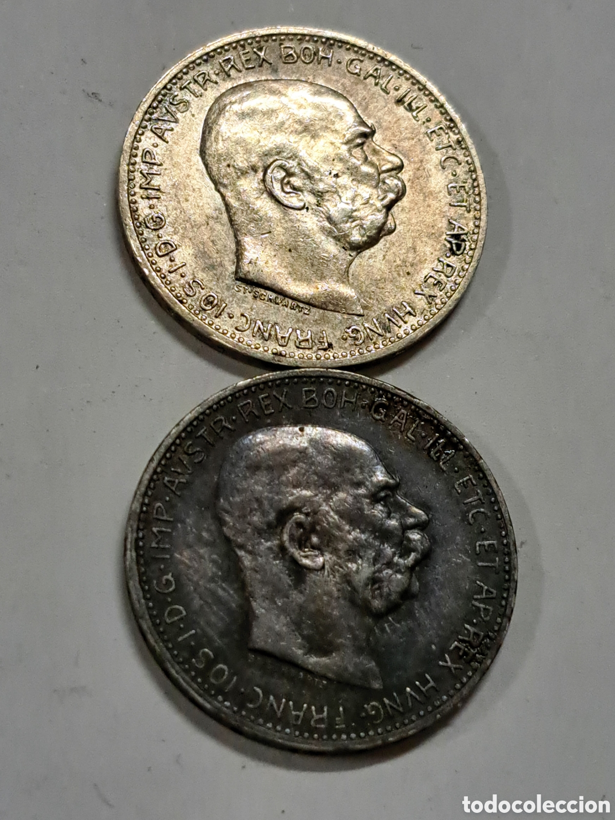 Monedas antiguas de Europa: 2 monedas de plata de 1 corona a&ntilde;o 1914 y 1915