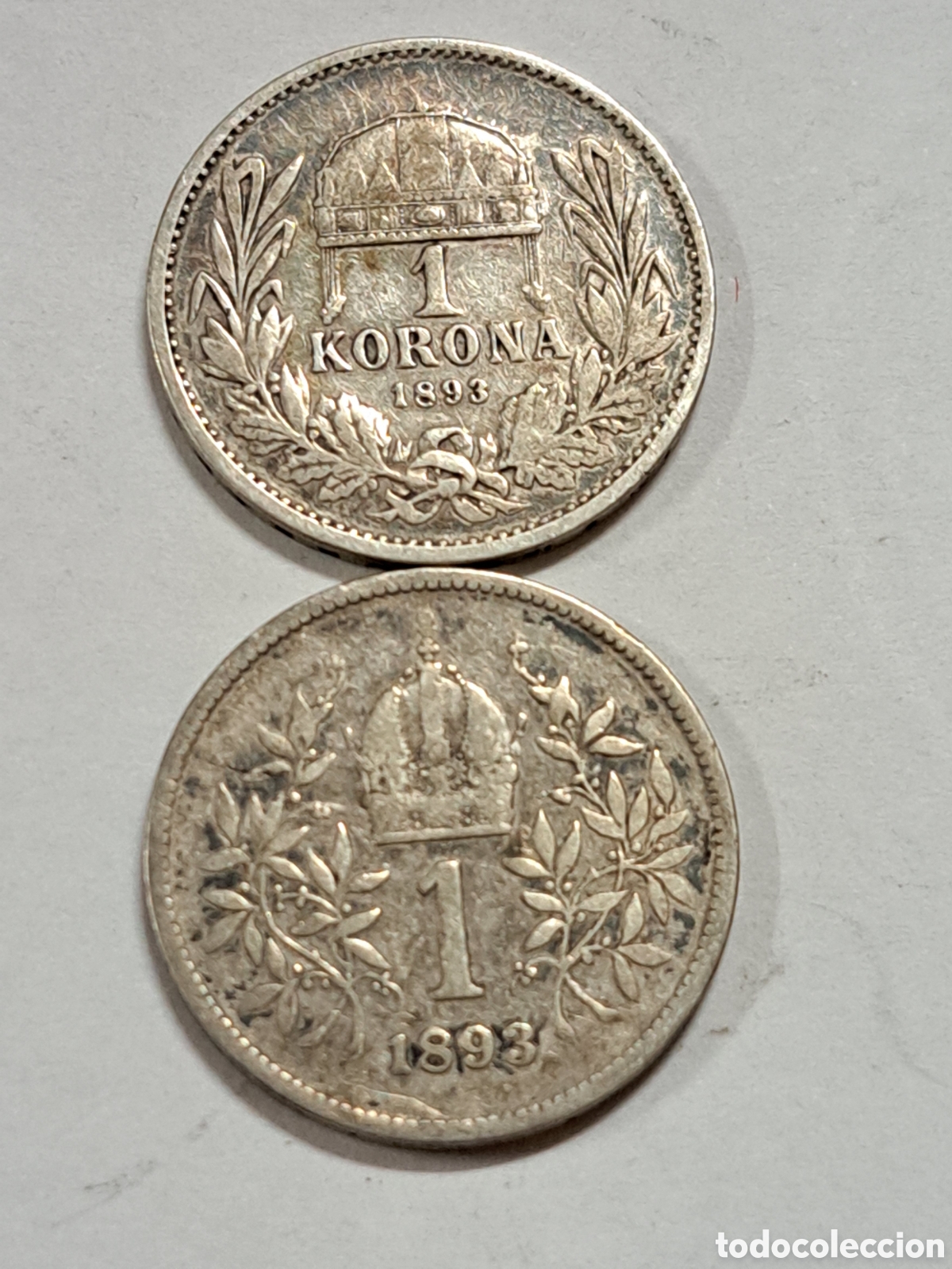 Monedas antiguas de Europa: 2 monedas de plata de 1 corona imperio austro-hungaro a&ntilde;o 1893 de 2 tipos diferentes