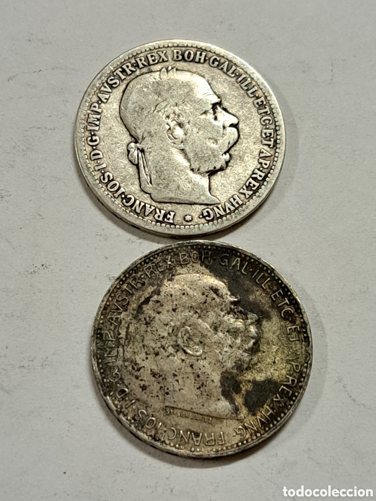 Monedas antiguas de Europa: 2 monedas de plata de 1 corona imperio austro-hungaro a&ntilde;o 1893 y 1916