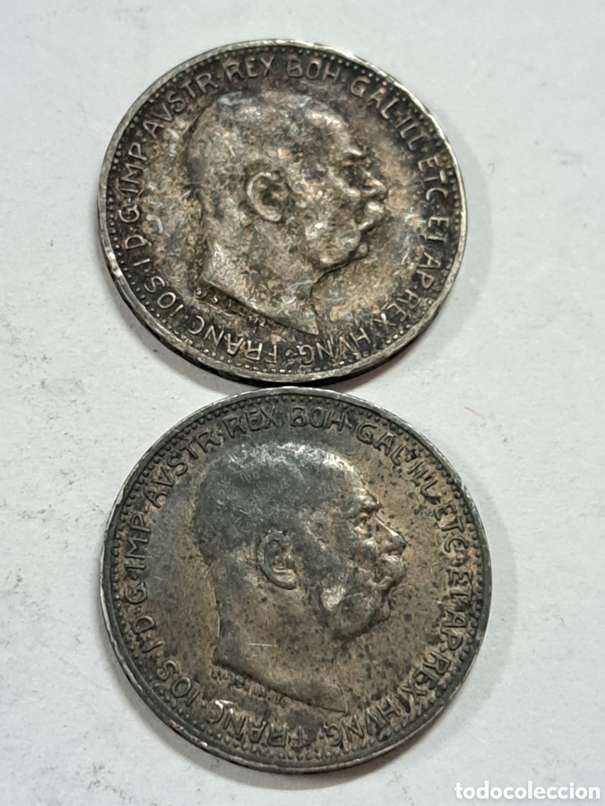 Monedas antiguas de Europa: 2 monedas de plata de 1 corona imperio austro-hungaro a&ntilde;o 1915 y 1916